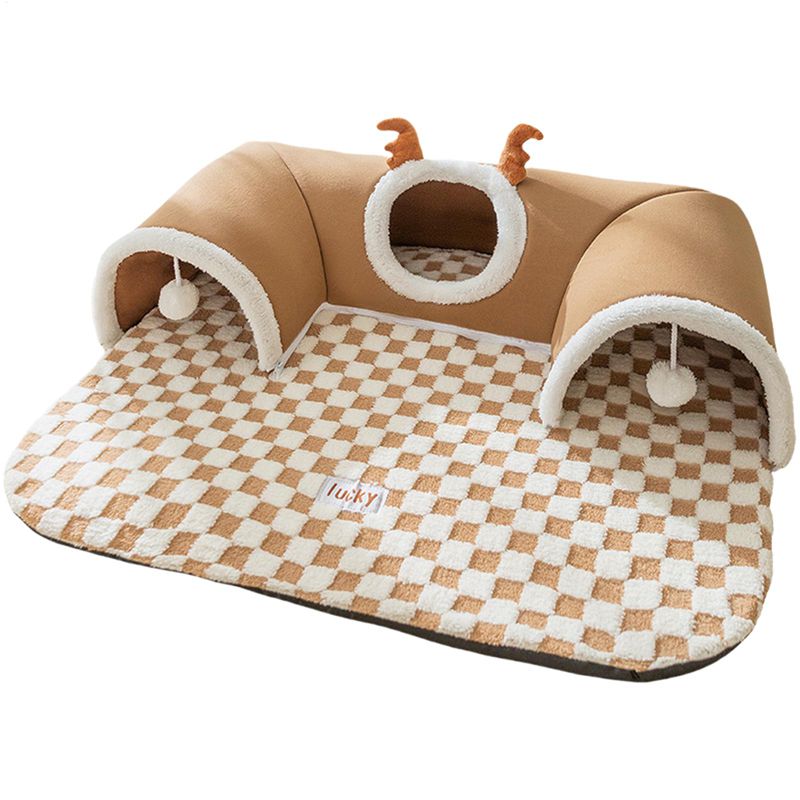 KFX-4575293 2-in-1 Cat Tunnel Bed and Play Cave for Kittens and Small Pets, Washable with Hanging Balls for Interactive Fun