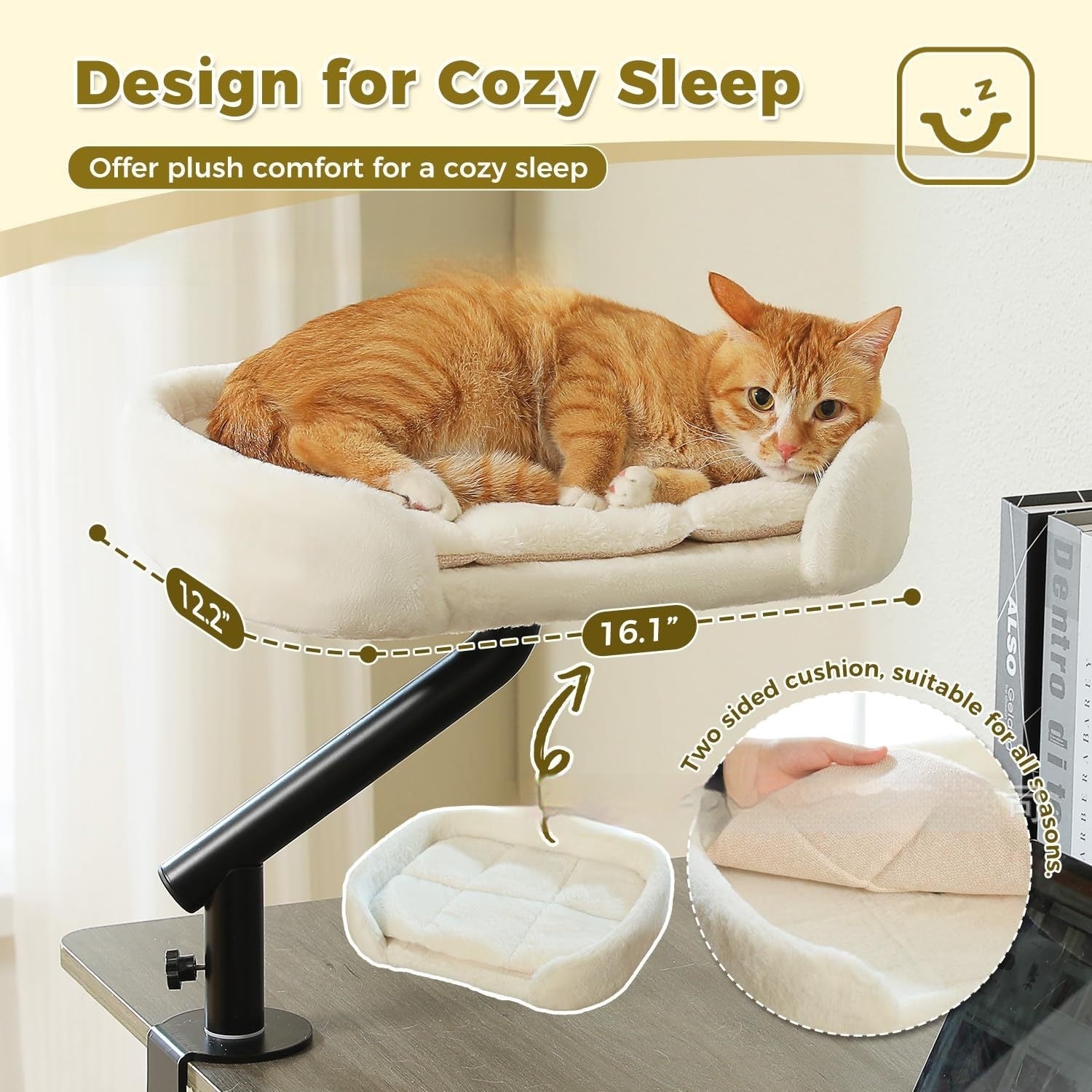 KFX-4575677 Adjustable Height Plush Cat Bed with Rotating Design for All Seasons