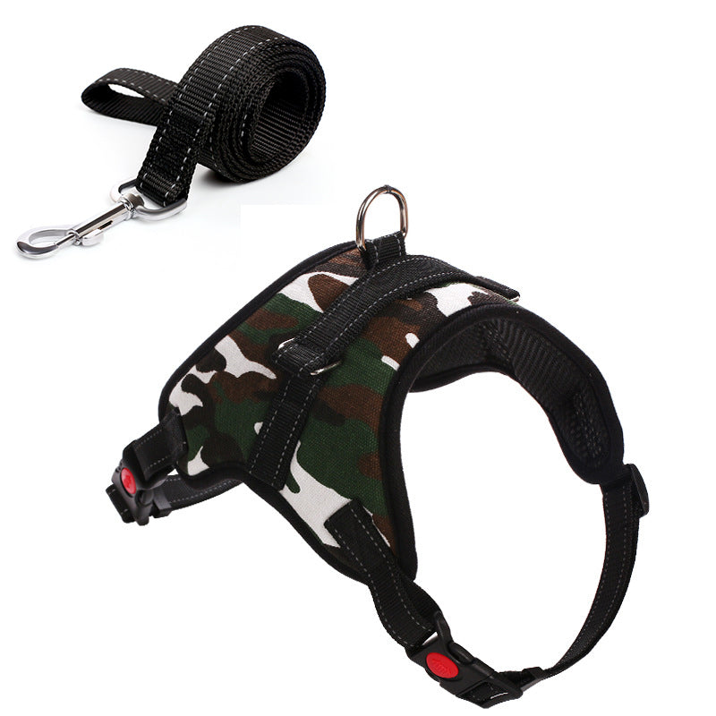 KFX-4576317 Camouflage Dog Harness with Leash - Adjustable Polyester Chest Strap for All Sizes