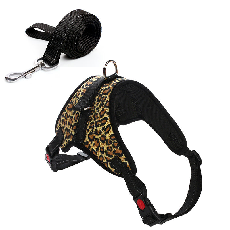 KFX-4576317 Camouflage Dog Harness with Leash - Adjustable Polyester Chest Strap for All Sizes