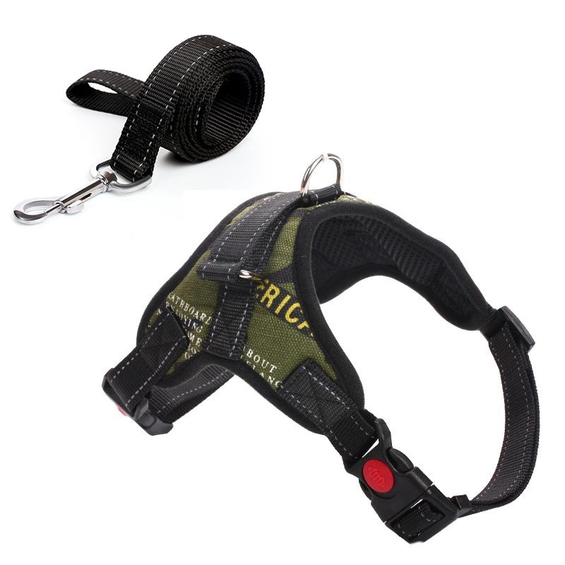 KFX-4576317 Camouflage Dog Harness with Leash - Adjustable Polyester Chest Strap for All Sizes