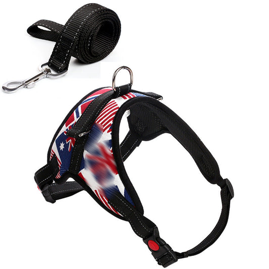 KFX-4576317 Camouflage Dog Harness with Leash - Adjustable Polyester Chest Strap for All Sizes