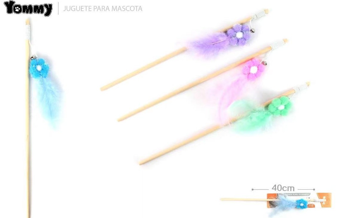 KFX-4577853 Wooden Cat Teasing Stick with Small Flower Decoration