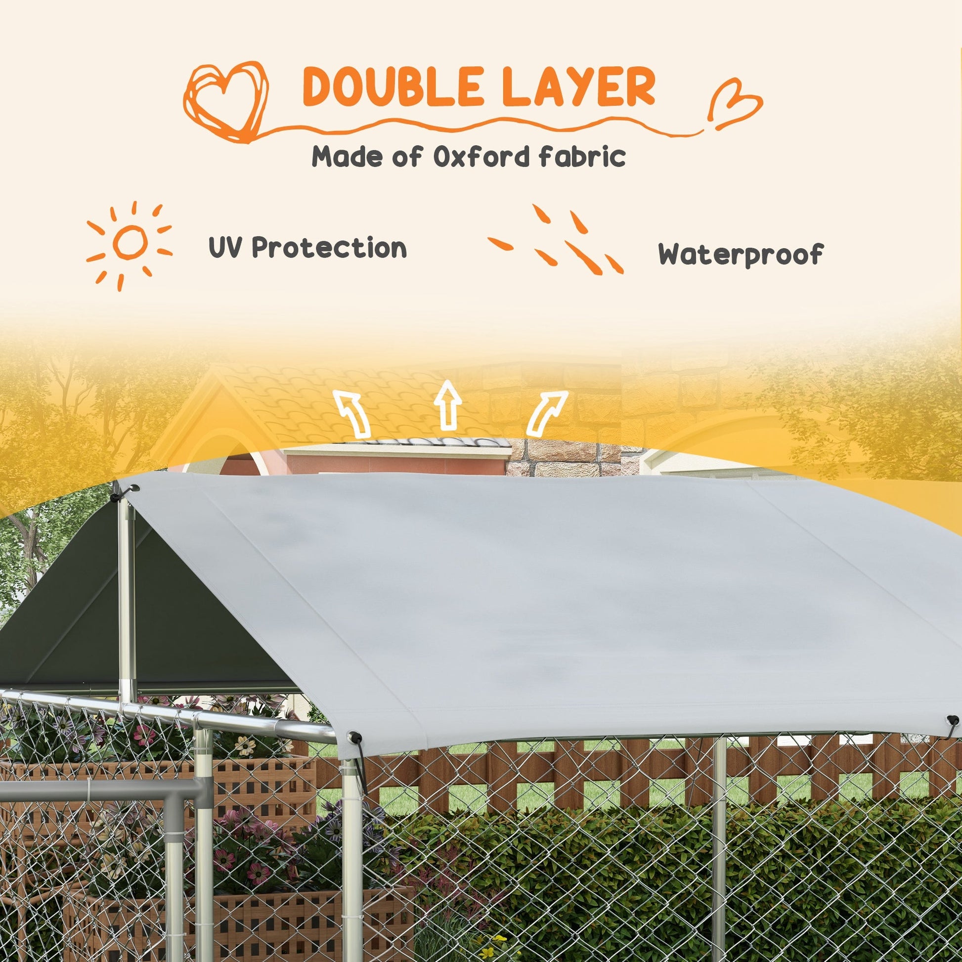 KFX-4580669 Large Outdoor Dog Kennel with Waterproof UV Resistant Roof, 19.7' x 7.5' x 4.9'