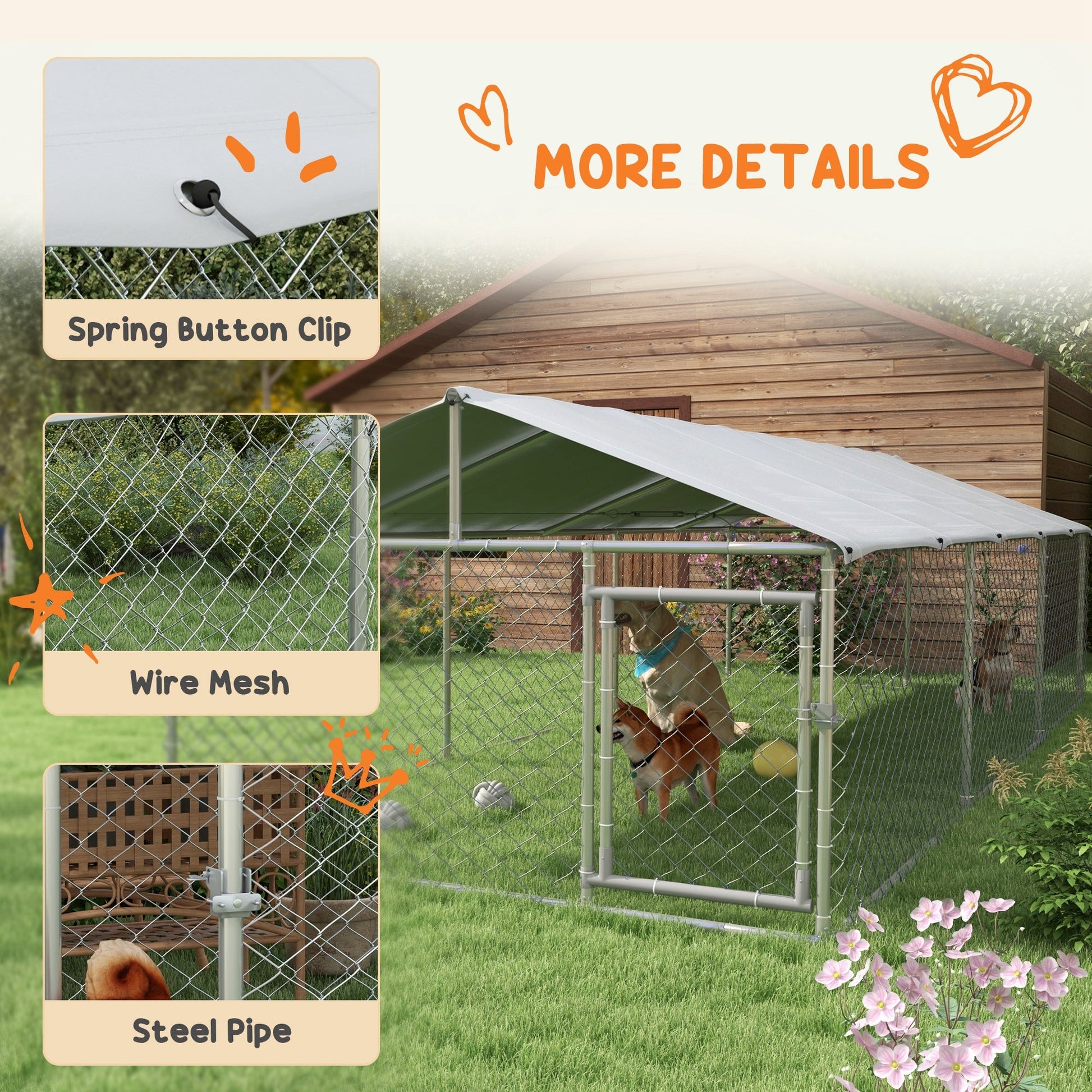 KFX-4580669 Large Outdoor Dog Kennel with Waterproof UV Resistant Roof, 19.7' x 7.5' x 4.9'