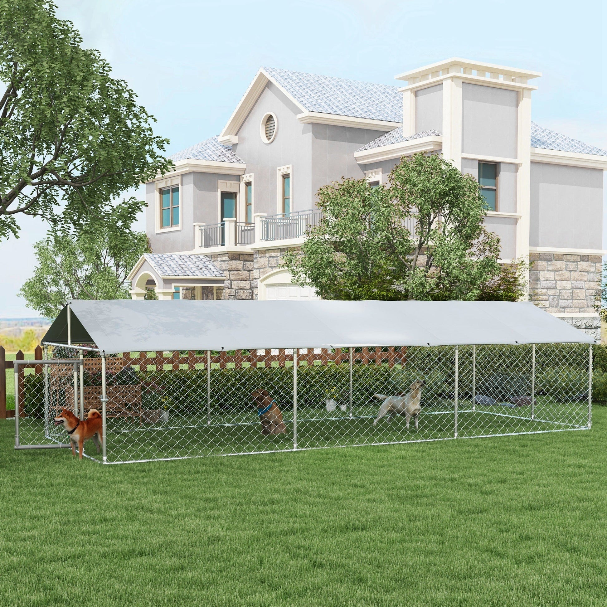 KFX-4580669 Large Outdoor Dog Kennel with Waterproof UV Resistant Roof, 19.7' x 7.5' x 4.9'