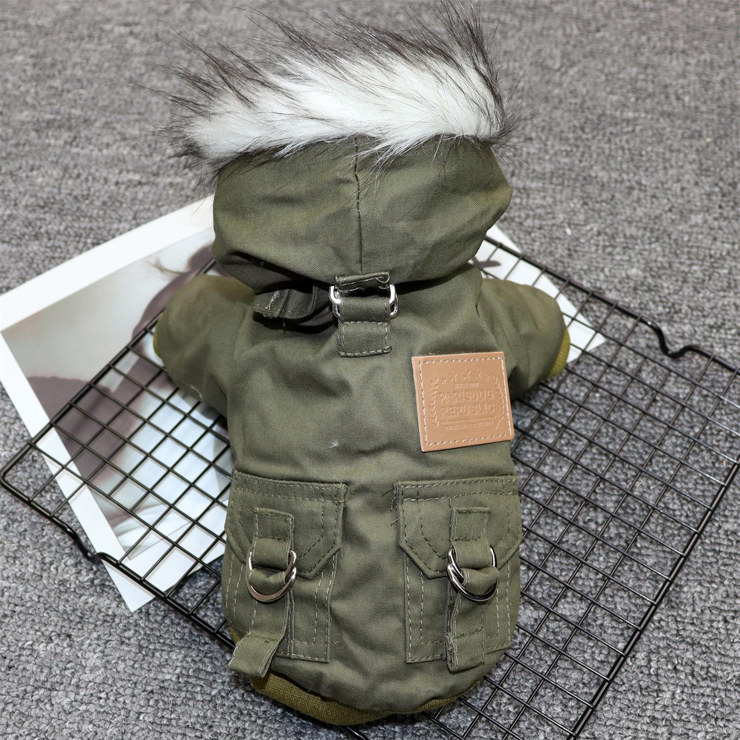 KFX-4581437 Padded Cotton Coat for Small Dogs in Army Green and Khaki