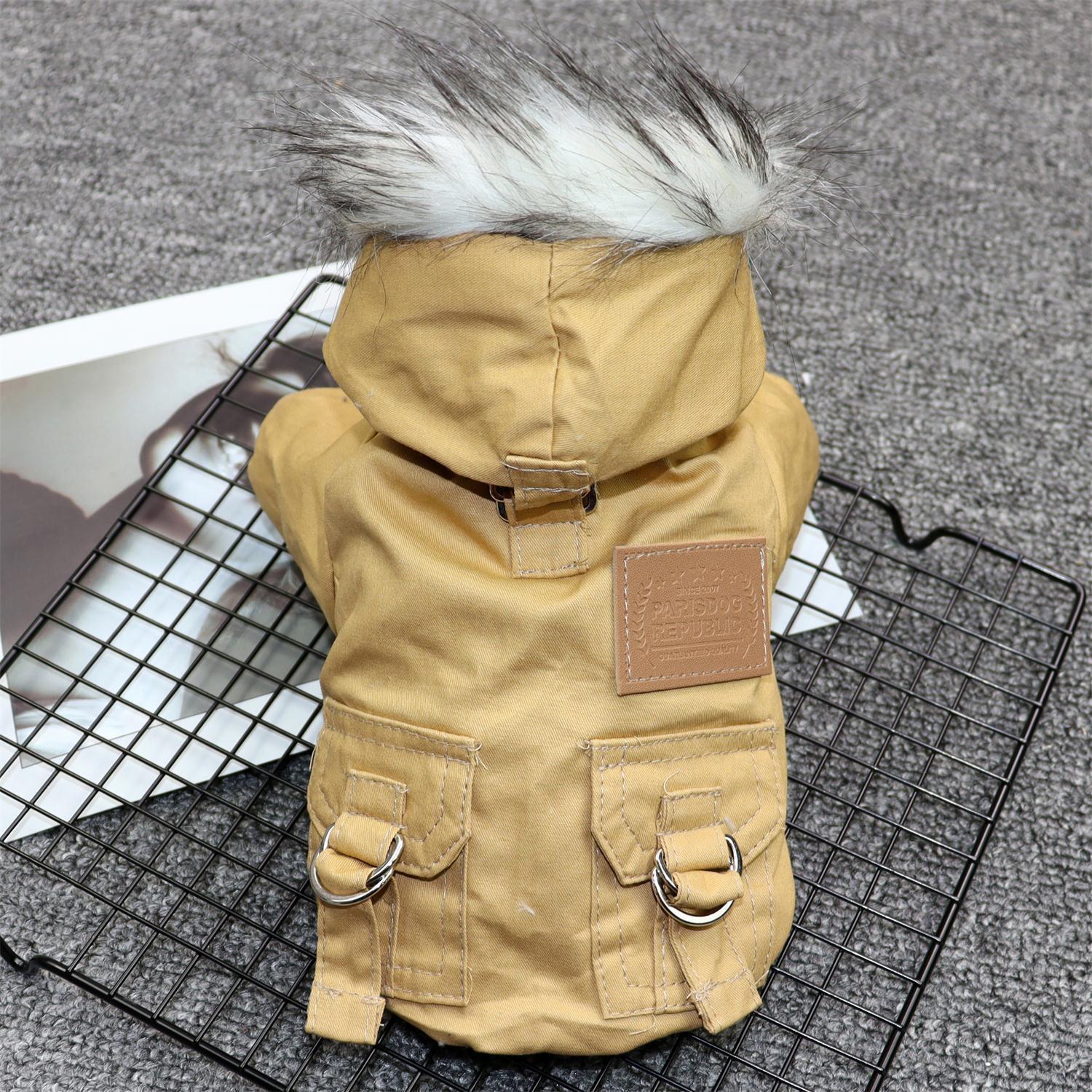 KFX-4581437 Padded Cotton Coat for Small Dogs in Army Green and Khaki
