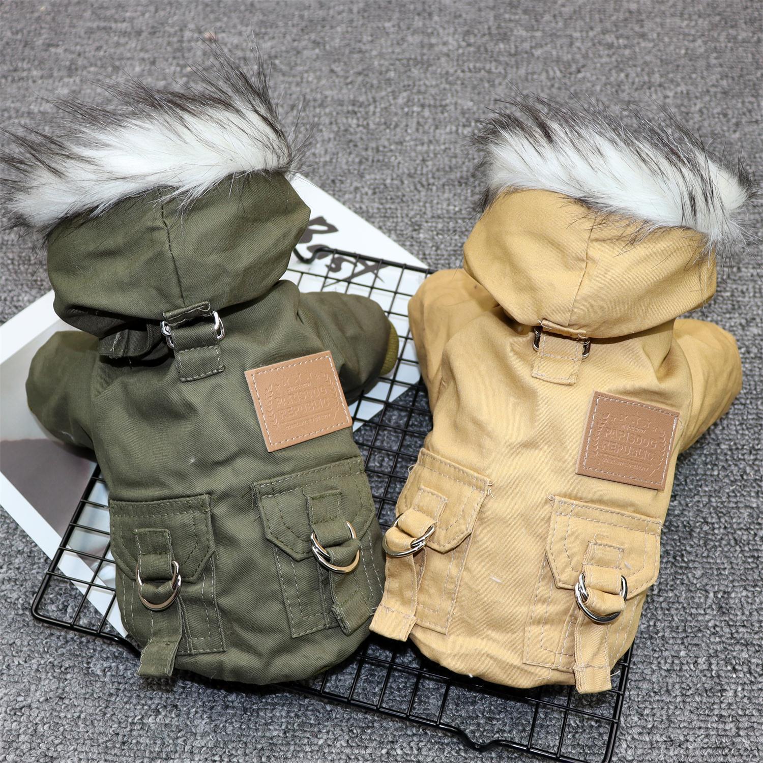 KFX-4581437 Padded Cotton Coat for Small Dogs in Army Green and Khaki
