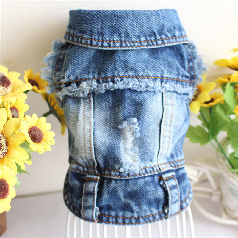 KFX-4582589 Casual Ripped Fringe Denim Vest for Pets, Available in Multiple Sizes