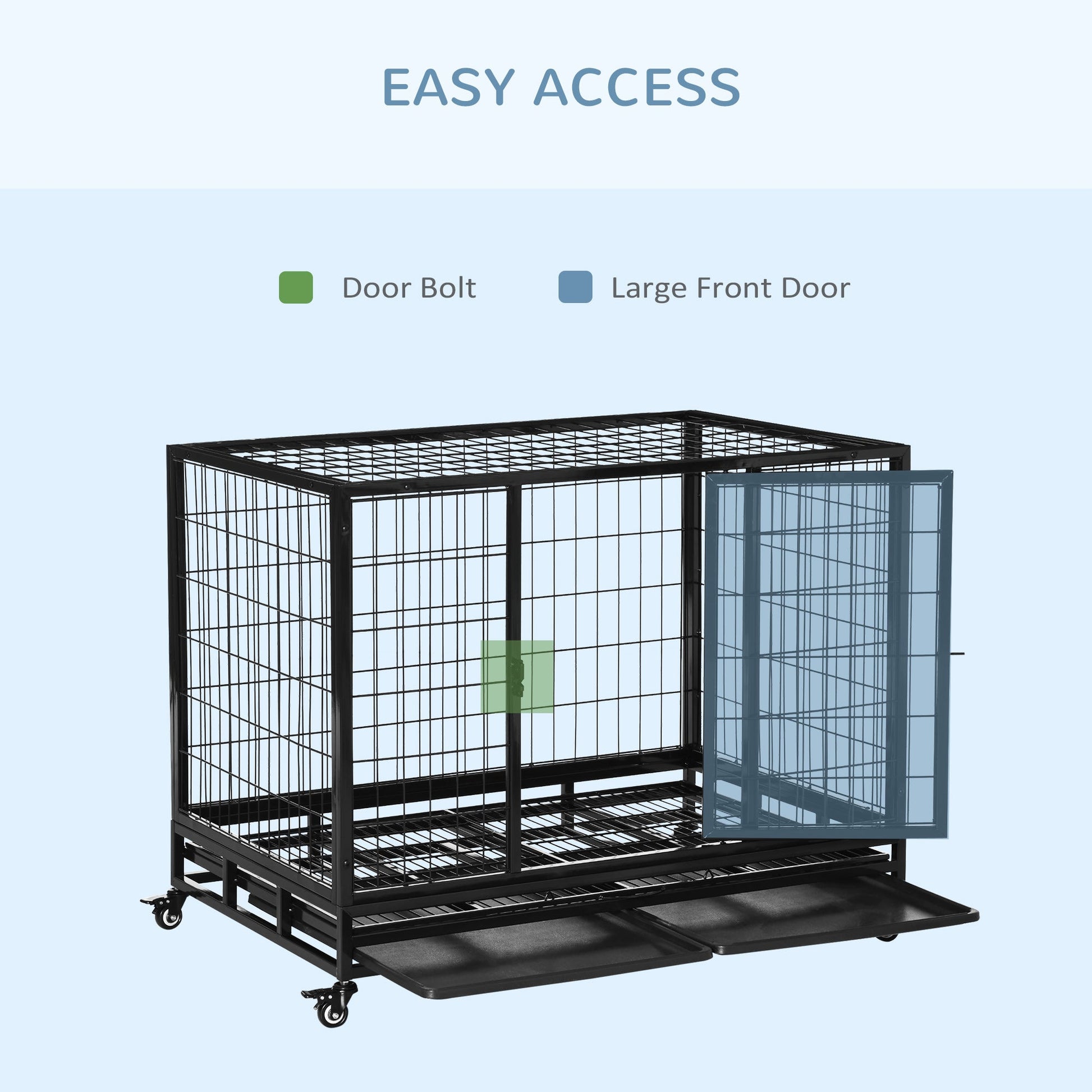 KFX-4586429 Heavy Duty 43" Dog Crate with Removable Tray, Lockable Wheels, Double Doors for Large Dogs