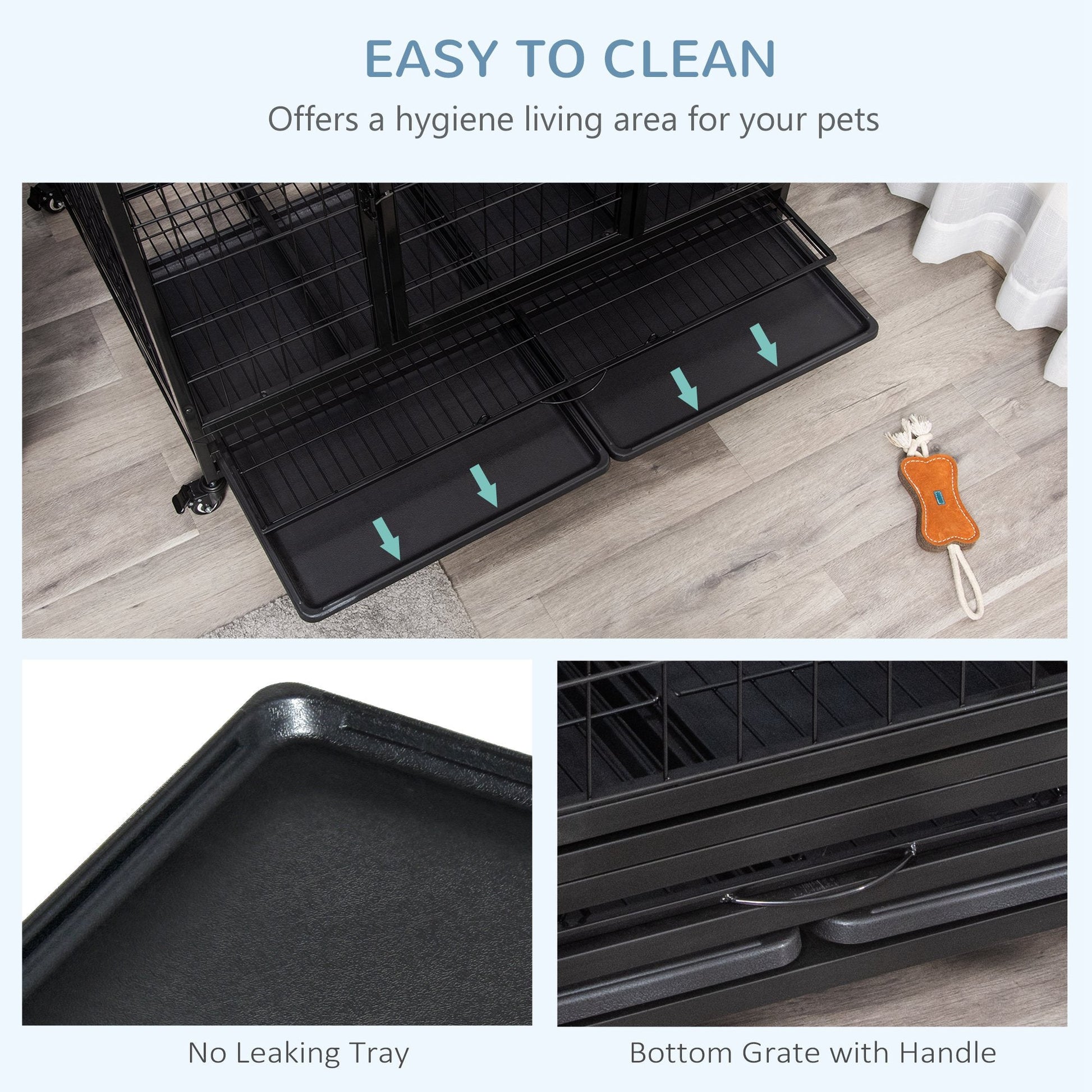 KFX-4586429 Heavy Duty 43" Dog Crate with Removable Tray, Lockable Wheels, Double Doors for Large Dogs
