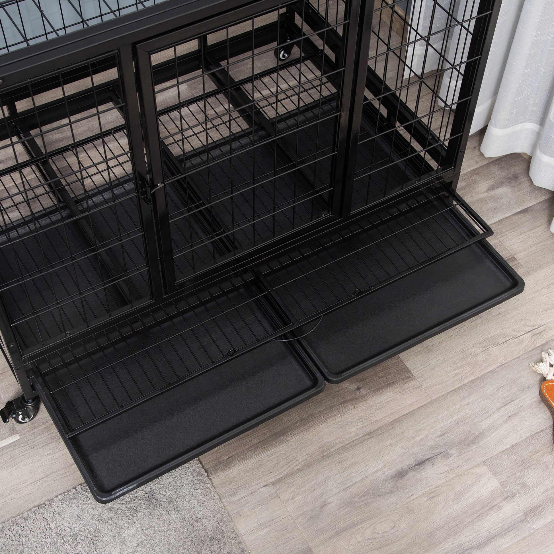 KFX-4586429 Heavy Duty 43" Dog Crate with Removable Tray, Lockable Wheels, Double Doors for Large Dogs