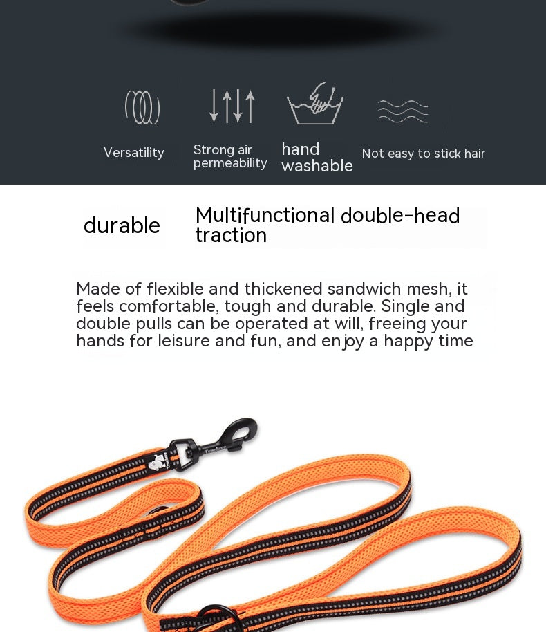 KFX-4586557 Multi-functional Reflective Pet Dog Rope with Dual Handles - Outdoor Polyester Chain