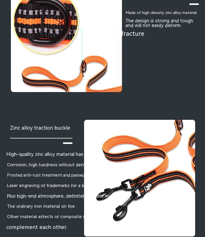 KFX-4586557 Multi-functional Reflective Pet Dog Rope with Dual Handles - Outdoor Polyester Chain
