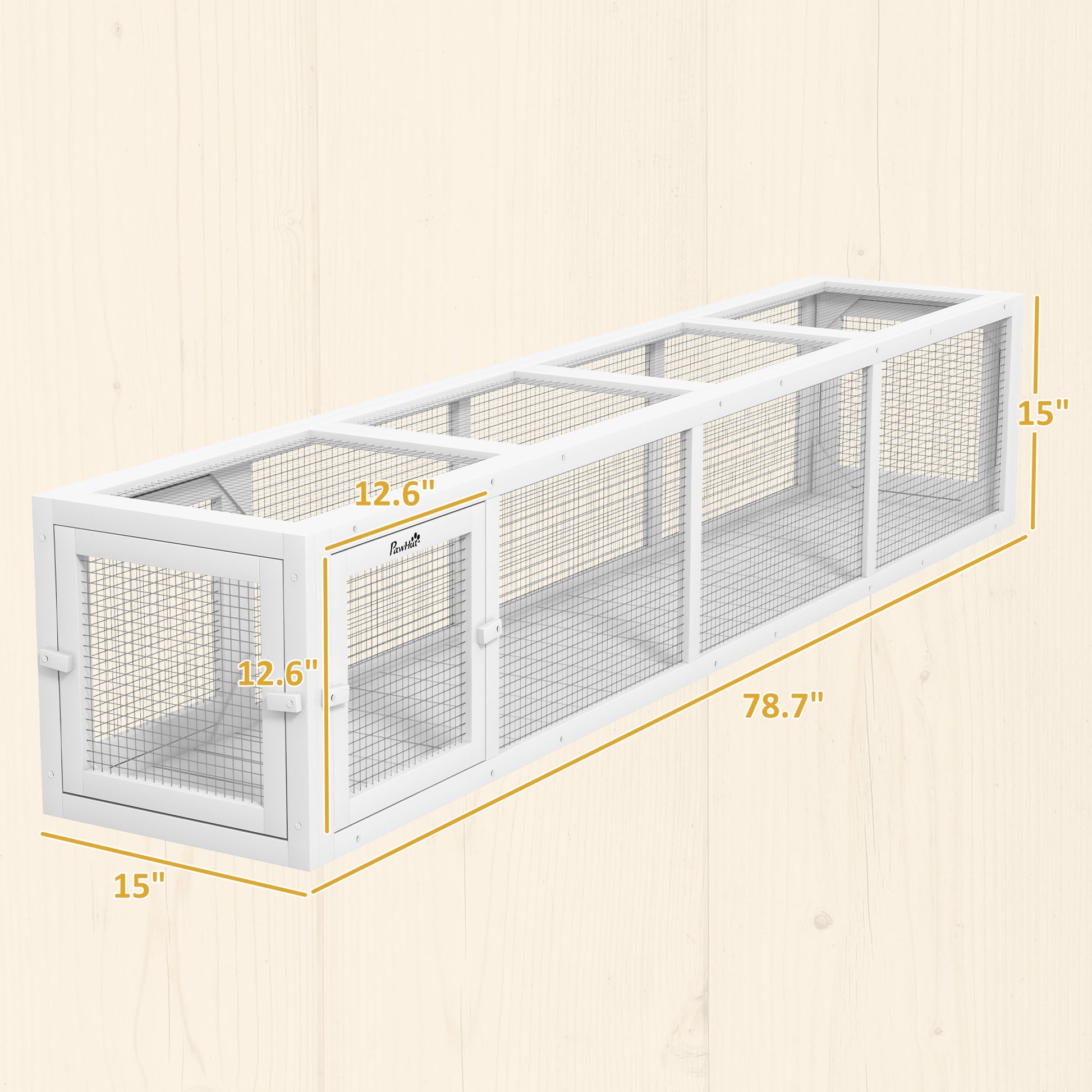 KFX-4586813 Wooden Cat Run with Weather Protection for Indoor and Outdoor Use, 79"L x 15"W x 15"H, White Finish