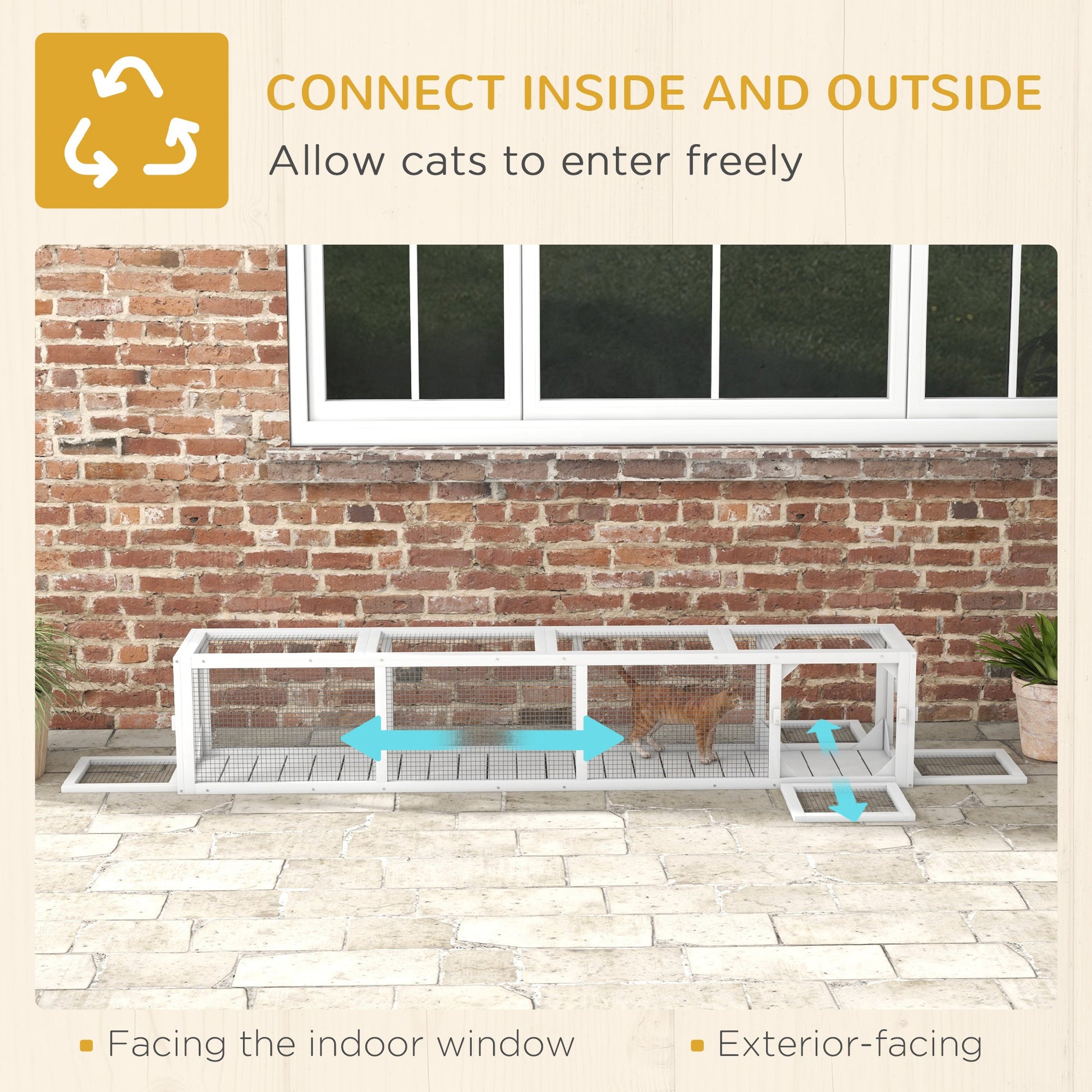 KFX-4586813 Wooden Cat Run with Weather Protection for Indoor and Outdoor Use, 79"L x 15"W x 15"H, White Finish