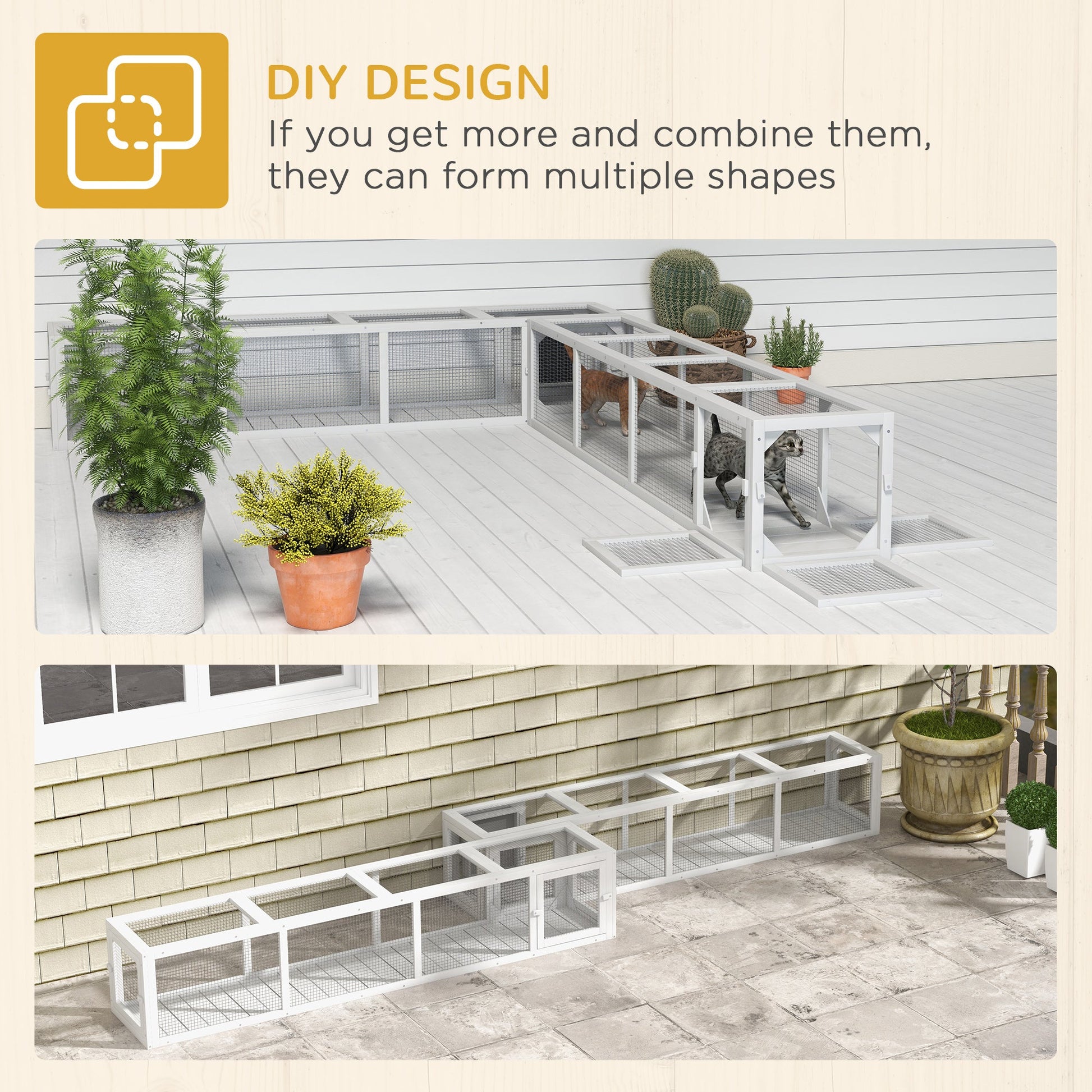 KFX-4586813 Wooden Cat Run with Weather Protection for Indoor and Outdoor Use, 79"L x 15"W x 15"H, White Finish