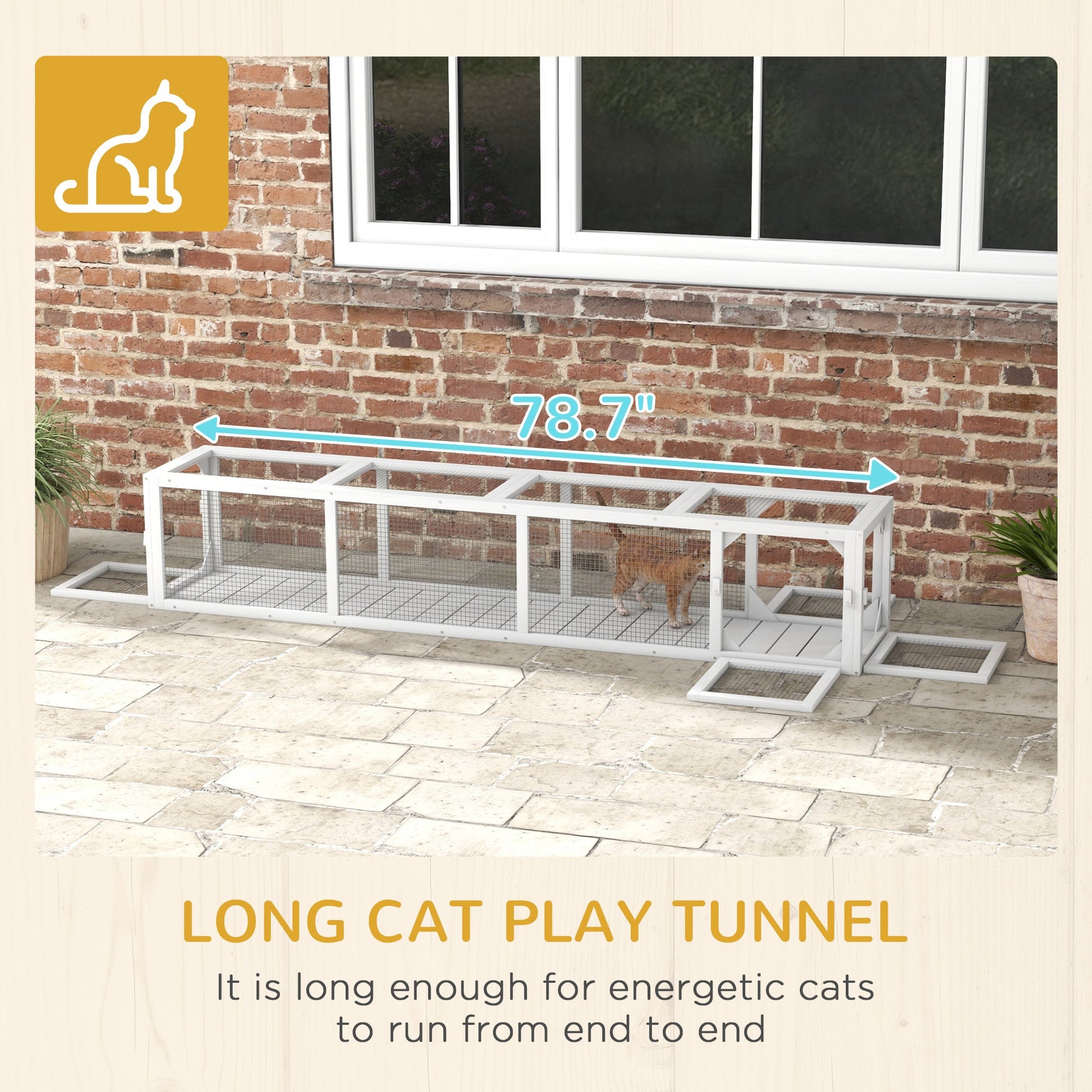 KFX-4586813 Wooden Cat Run with Weather Protection for Indoor and Outdoor Use, 79"L x 15"W x 15"H, White Finish