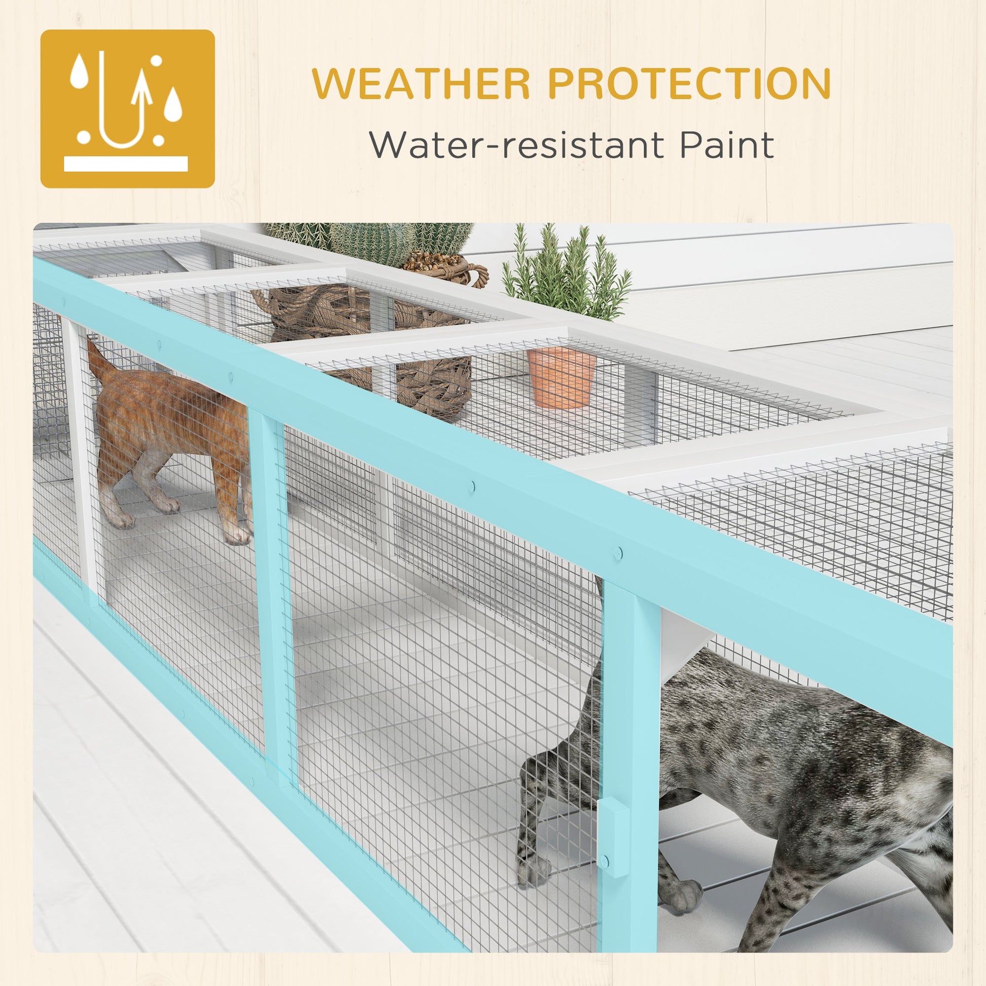 KFX-4586813 Wooden Cat Run with Weather Protection for Indoor and Outdoor Use, 79"L x 15"W x 15"H, White Finish