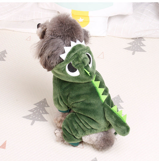 KFX-4586941 Thickened Warm Coral Fleece Dinosaur Dog Jacket for Cold Weather Walks