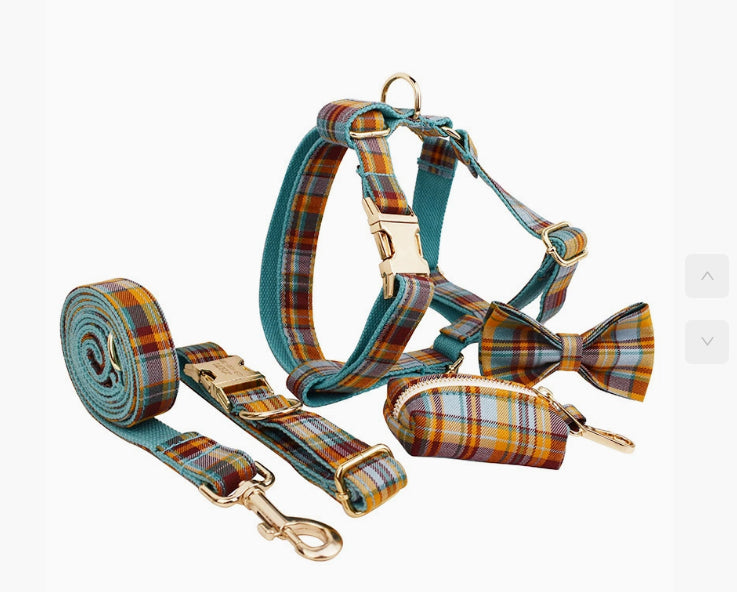 KFX-4590525 Green Plaid Dog Collar and Leash Set in Various Sizes