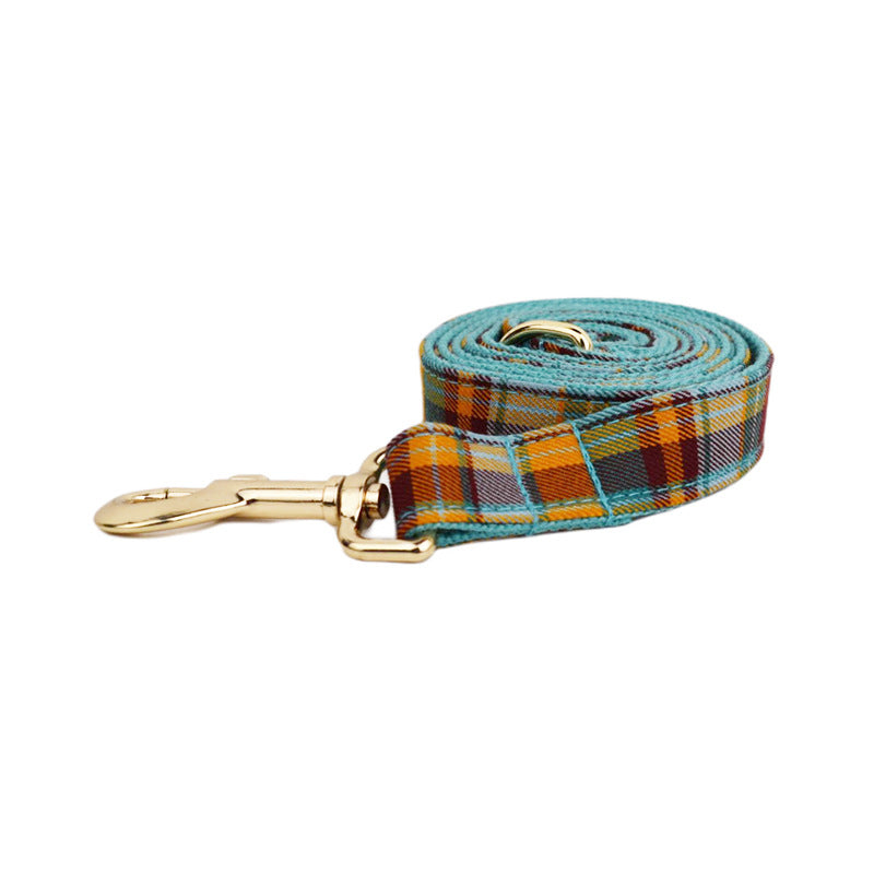 KFX-4590525 Green Plaid Dog Collar and Leash Set in Various Sizes