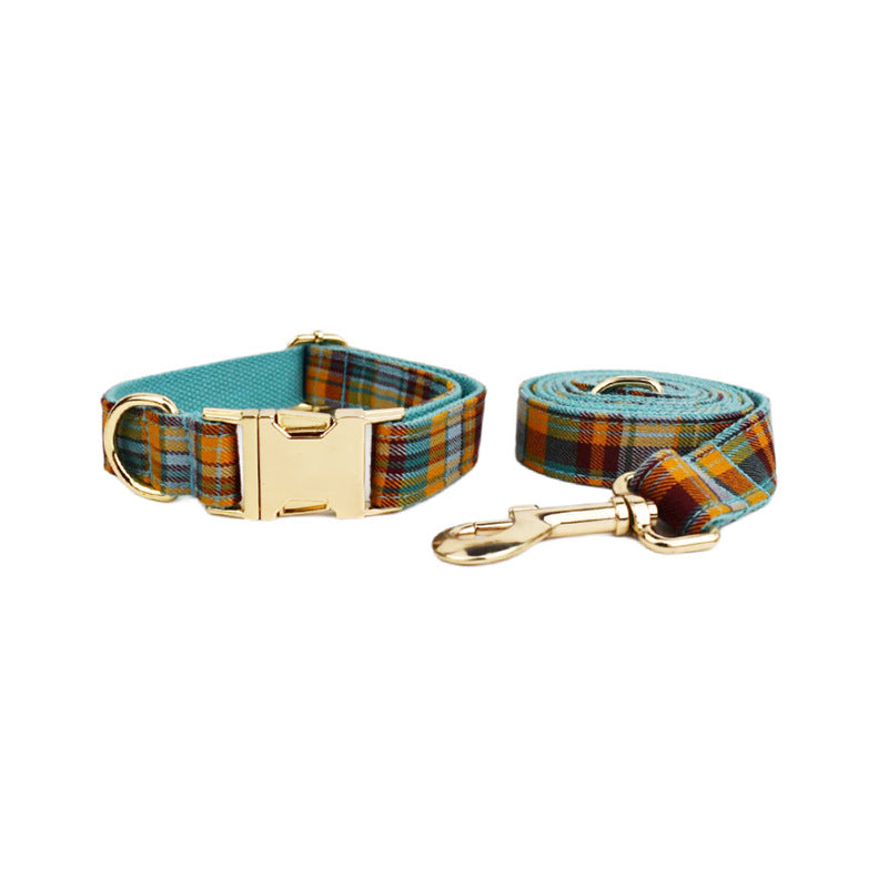 KFX-4590525 Green Plaid Dog Collar and Leash Set in Various Sizes