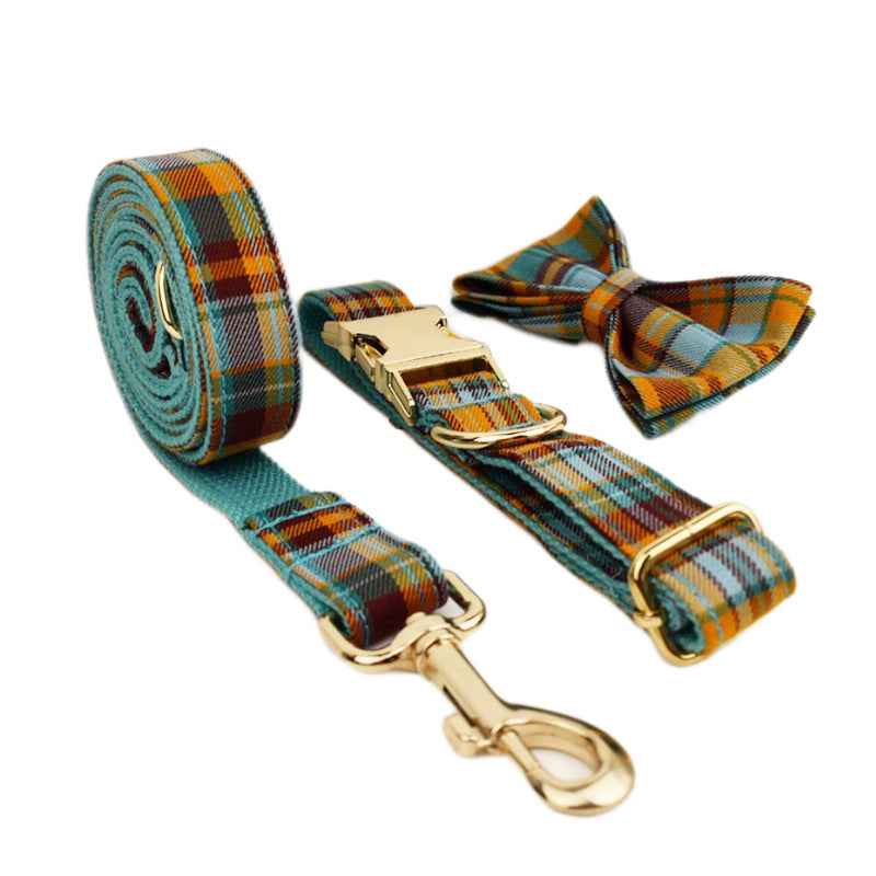 KFX-4590525 Green Plaid Dog Collar and Leash Set in Various Sizes