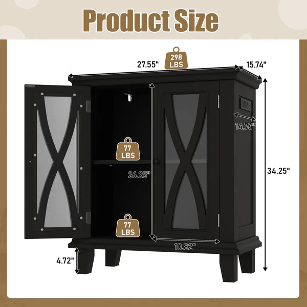 KFX-4591805 20 Gallon Fish Tank Stand with Power Outlets and Adjustable Shelves, Decorative Aquarium Stand with Storage in Black