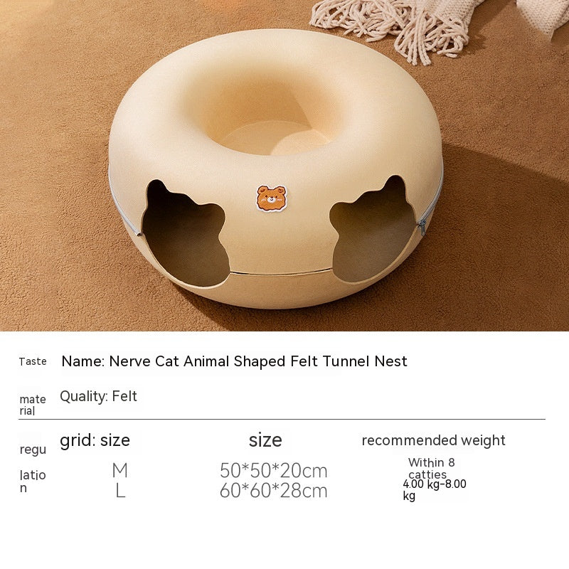 KFX-4592189 Felt Animal-Shaped Cat Nest Bed - Brown Bear, 50cm or 60cm Size Options