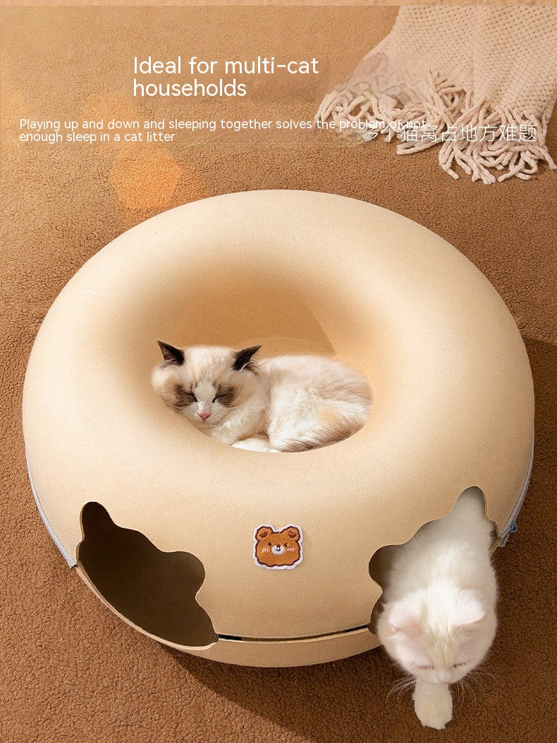 KFX-4592189 Felt Animal-Shaped Cat Nest Bed - Brown Bear, 50cm or 60cm Size Options