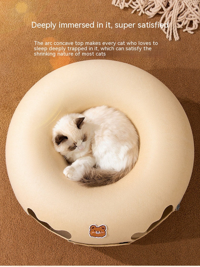 KFX-4592189 Felt Animal-Shaped Cat Nest Bed - Brown Bear, 50cm or 60cm Size Options