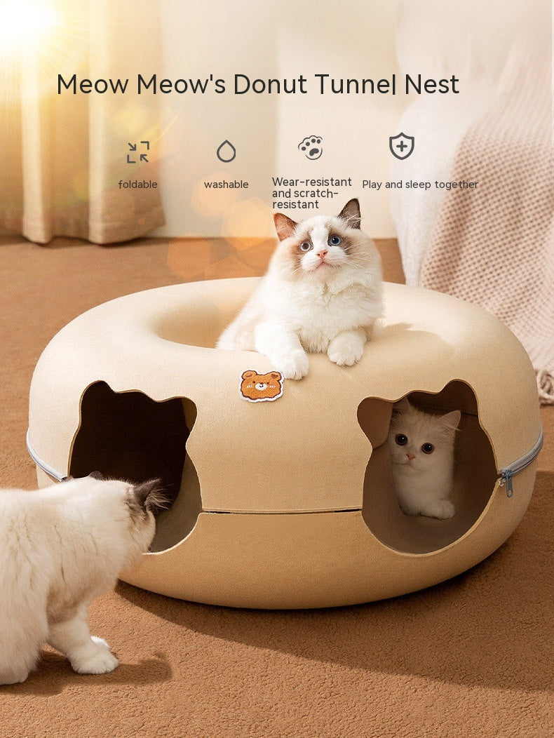 KFX-4592189 Felt Animal-Shaped Cat Nest Bed - Brown Bear, 50cm or 60cm Size Options