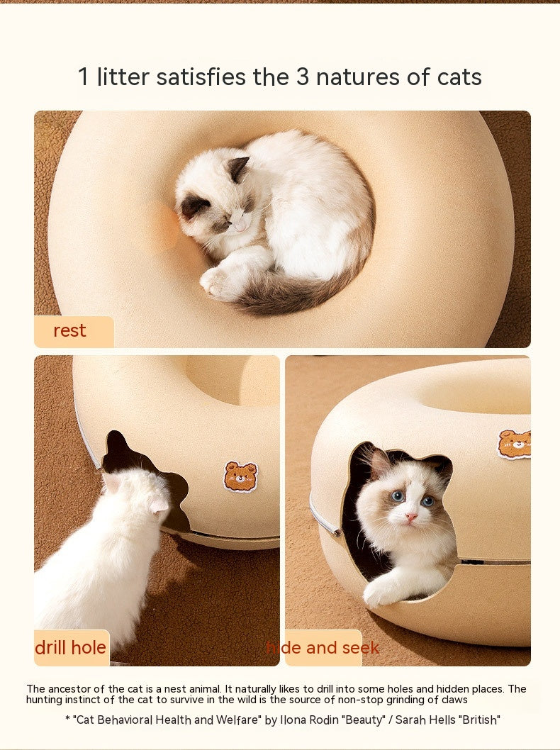 KFX-4592189 Felt Animal-Shaped Cat Nest Bed - Brown Bear, 50cm or 60cm Size Options