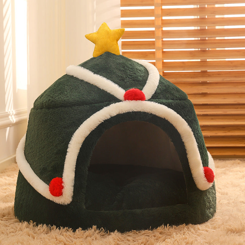KFX-4592573 Cozy Christmas Gift Box Shaped Cat and Dog Nest, Warm Teddy Velvet Pet Bed