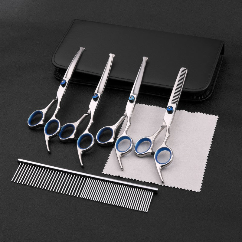 KFX-4594109 6-Inch Professional Stainless Steel Dog Grooming Scissors Set with Leather Bag