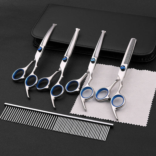 KFX-4594109 6-Inch Professional Stainless Steel Dog Grooming Scissors Set with Leather Bag