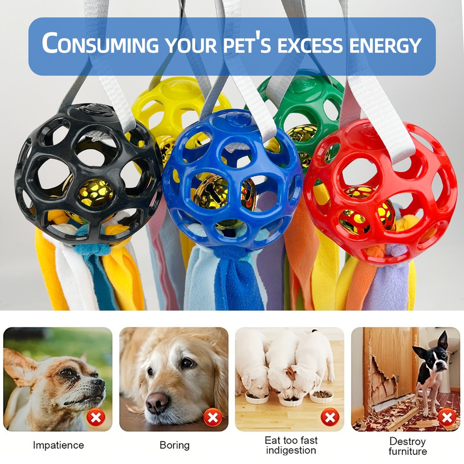 KFX-4595773 Interactive Educational Hollow Toy Ball for Dogs and Cats with TPR Sound and Bell - 75cm, 210g