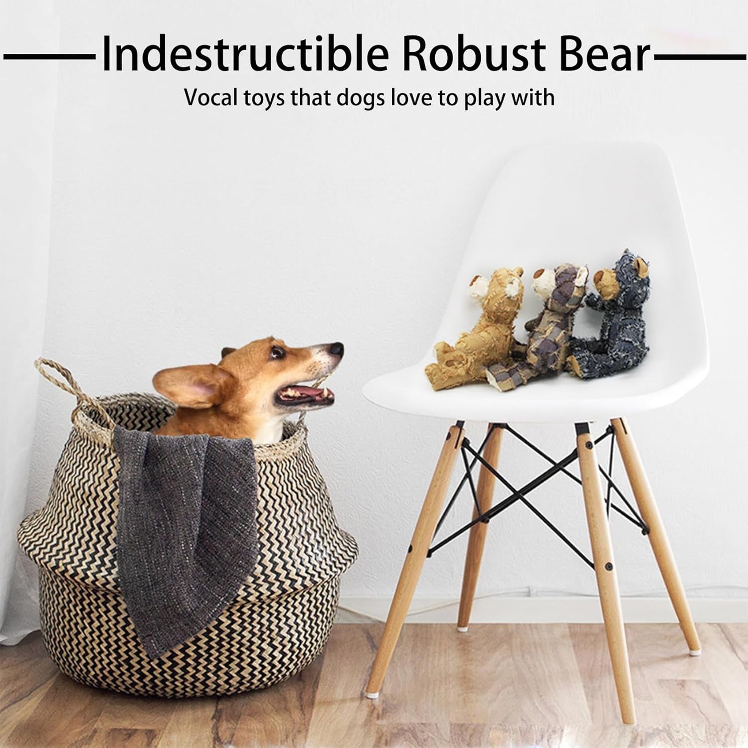 KFX-4597949 Durable Indestructible Dog Toy Bear with Squeaker for Heavy Chewers, Interactive Chew Toy for All Breeds