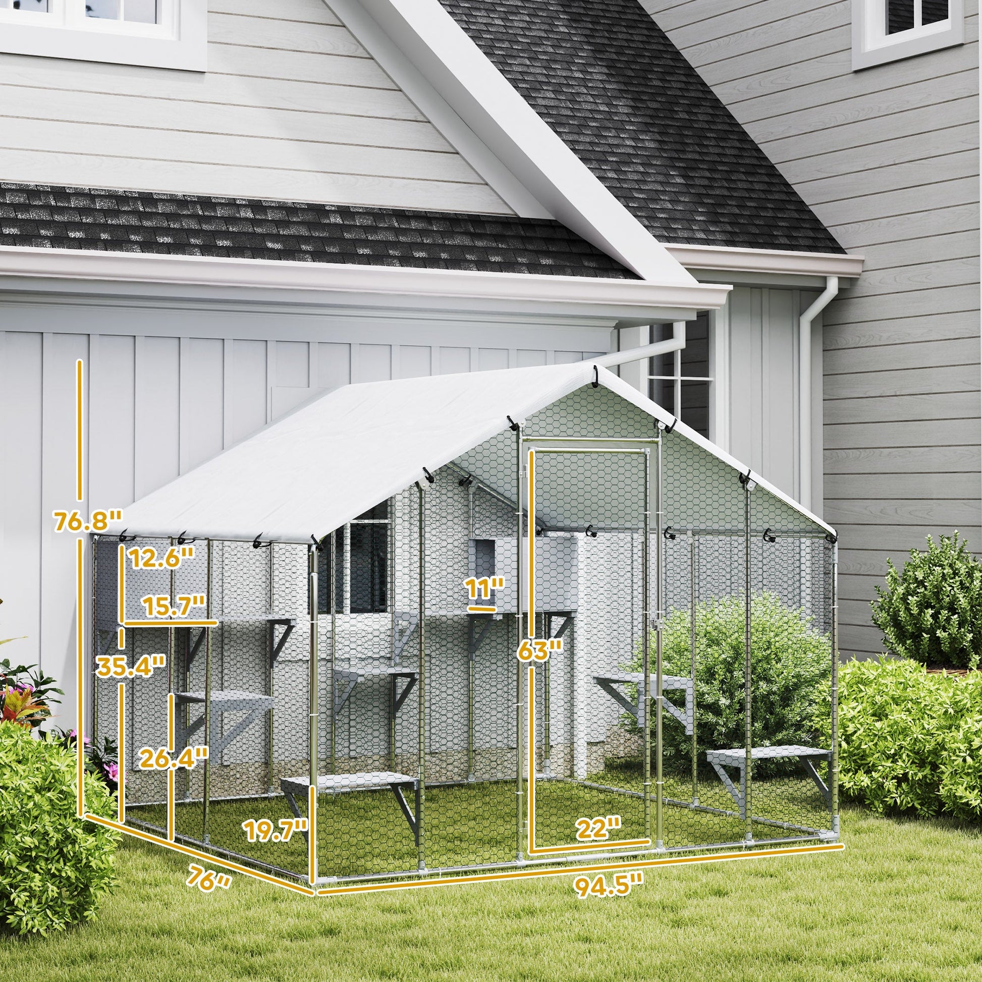 KFX-4598333 Extra Large Metal Outdoor Catio for Cats with Waterproof Cover, Resting Boxes, and Multiple Jumping Platforms