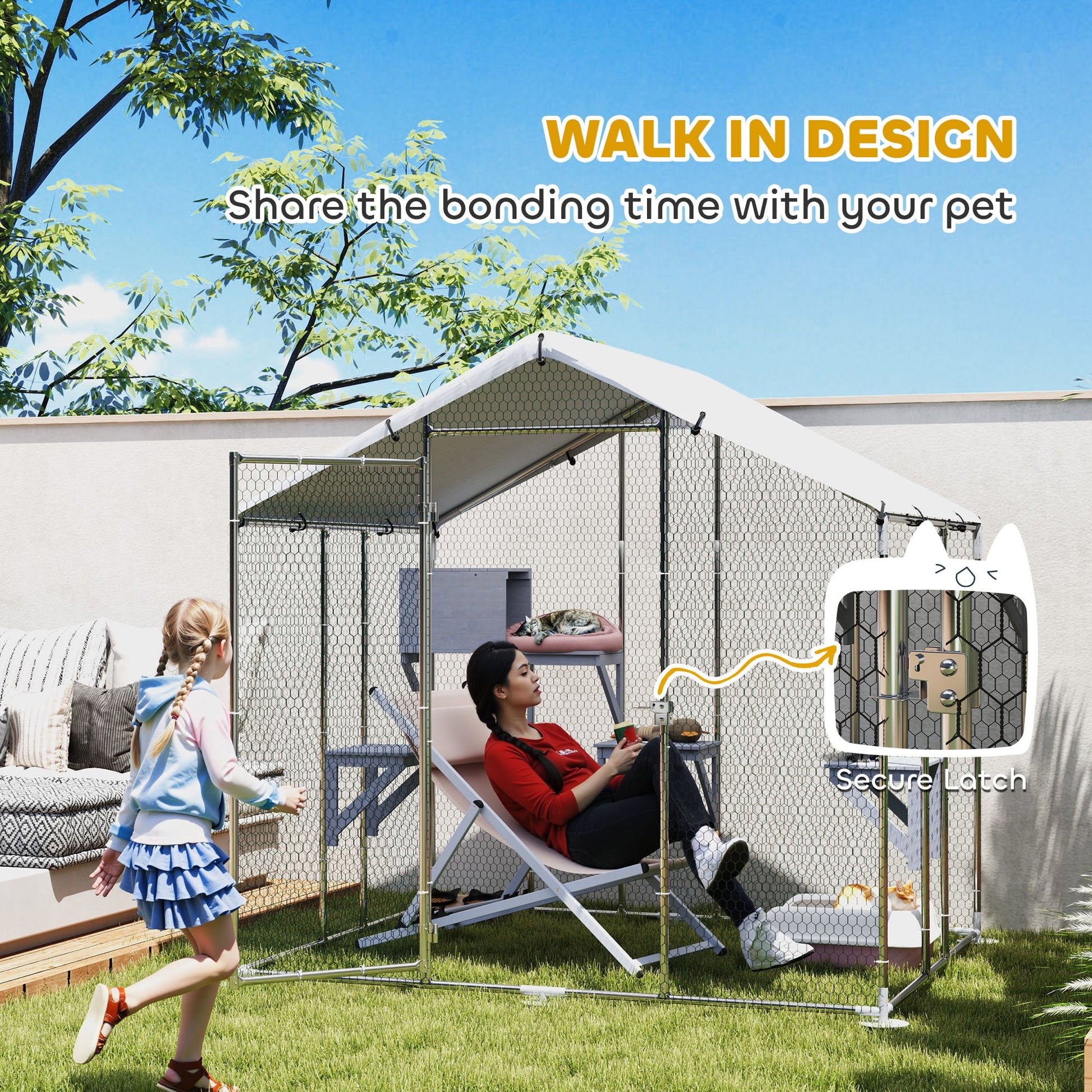 KFX-4598333 Extra Large Metal Outdoor Catio for Cats with Waterproof Cover, Resting Boxes, and Multiple Jumping Platforms