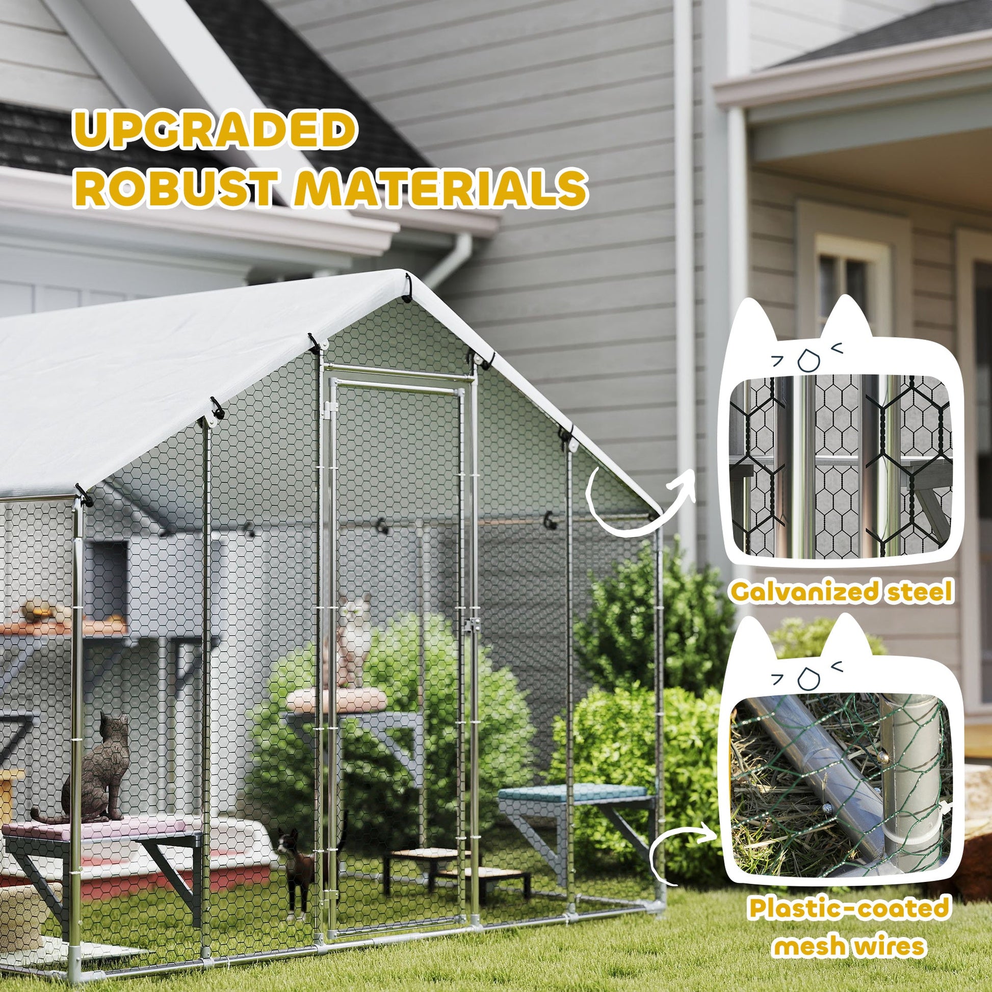 KFX-4598333 Extra Large Metal Outdoor Catio for Cats with Waterproof Cover, Resting Boxes, and Multiple Jumping Platforms
