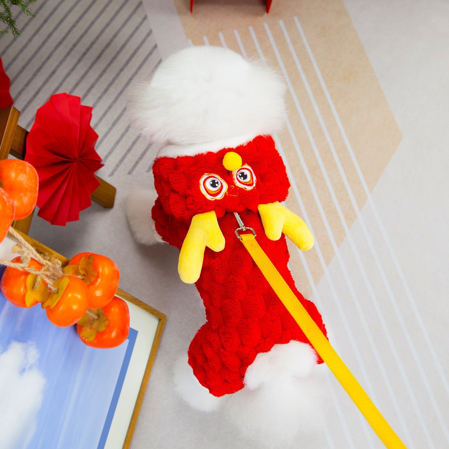 KFX-4598845 Double-Sided Velvet Fluffy Jacket for Pets - Cartoon Little Dragon Design in Red, Available in Multiple Sizes
