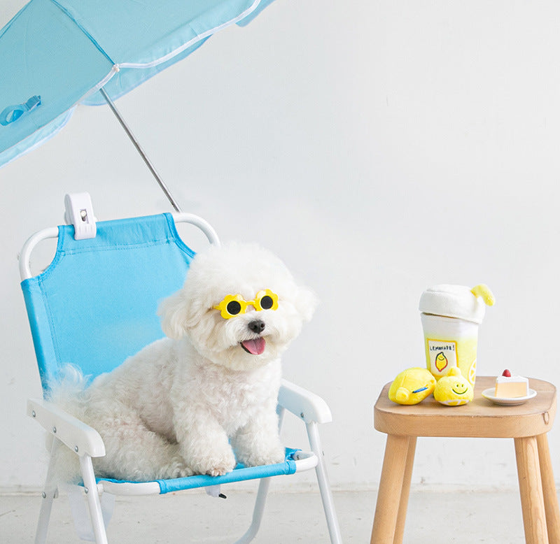 KFX-4599101 Plush Lemon Tea Cup Toy with Snack Pocket and BB Call for Pets