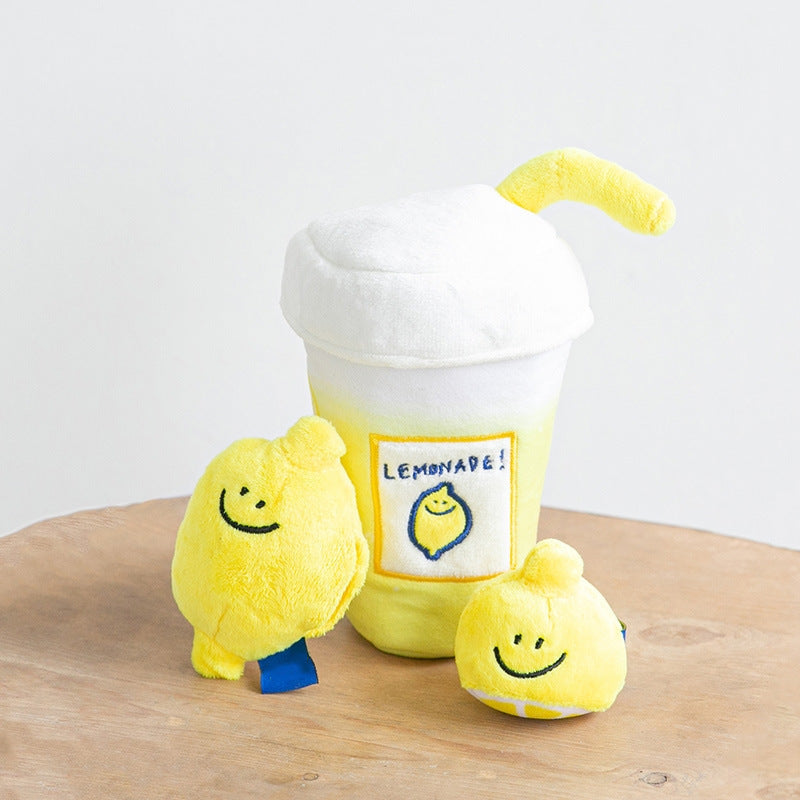 KFX-4599101 Plush Lemon Tea Cup Toy with Snack Pocket and BB Call for Pets