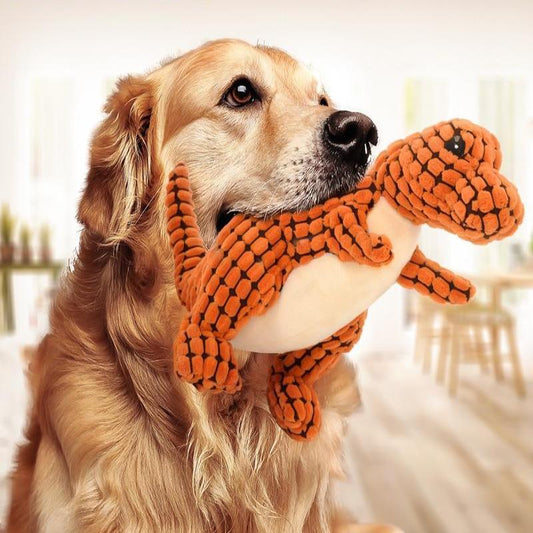 KFX-4603709 Giant Interactive Dinosaur Plush Dog Toy with Squeakers for Large Dogs and Small Breeds