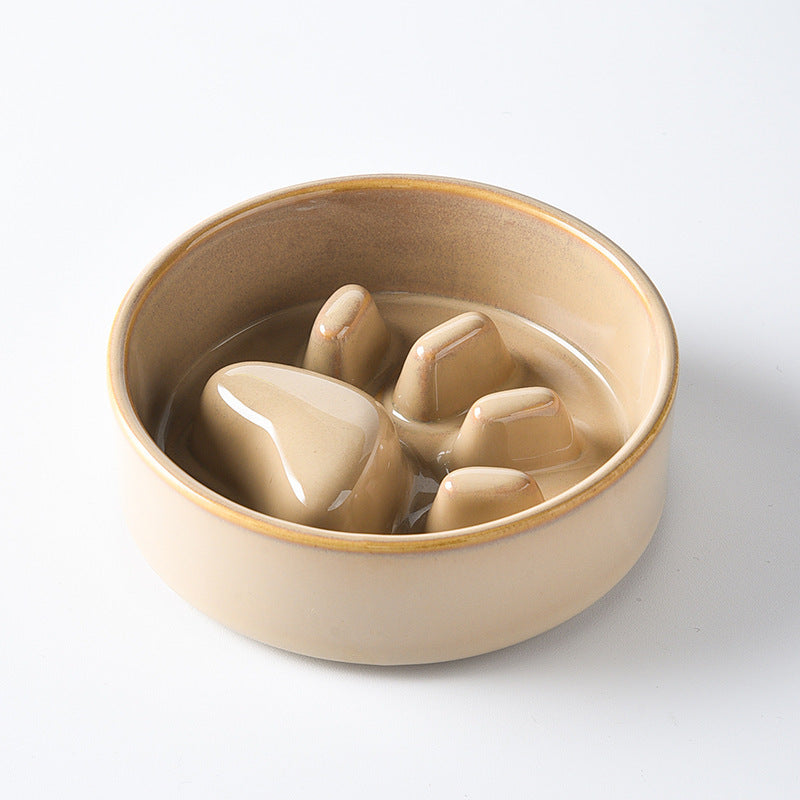 KFX-4604221 Japanese Style Medium Ceramic Pet Bowl for Cats and Dogs with Wooden Frame, 15.5cm