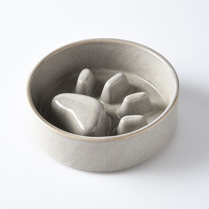 KFX-4604221 Japanese Style Medium Ceramic Pet Bowl for Cats and Dogs with Wooden Frame, 15.5cm
