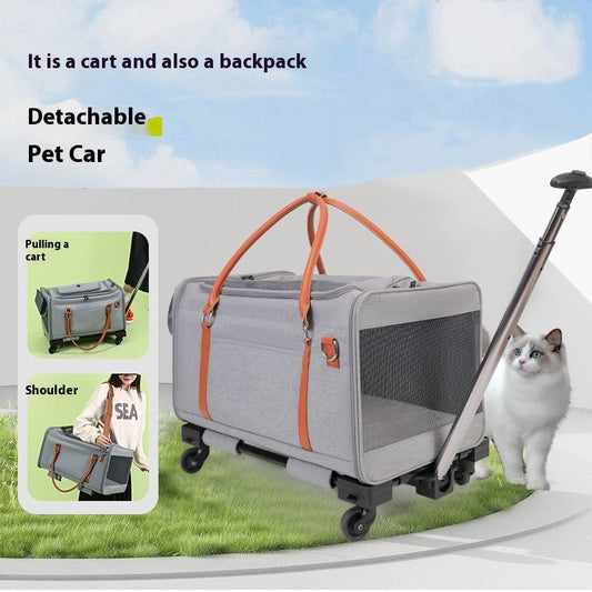 KFX-4606269 Portable Multifunctional Cat Carrier with Universal Wheels and Pull Rod - Soft Nylon Design